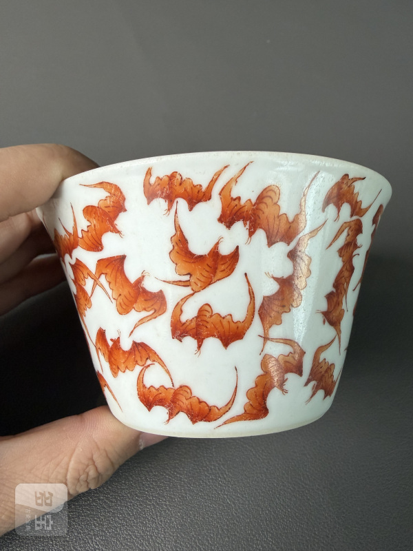 清 矾红百蝠纹套杯一组十件 - 图42